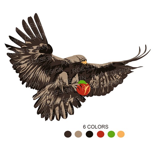 Illustration of a Hawk holding a Peach