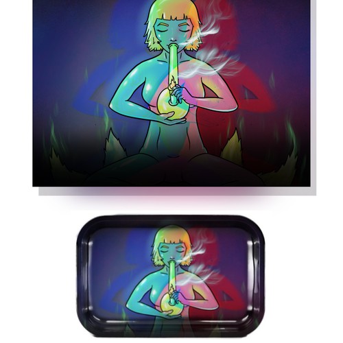 Trippy illustration for weed rolling tray