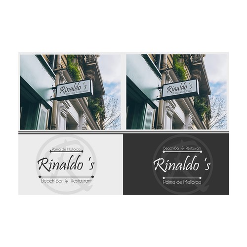 Rinaldo's Beach-Bar & Restaurant at Palma de Mallorca street sign & logo