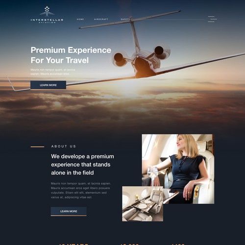 Homepage concept for private jet service provider