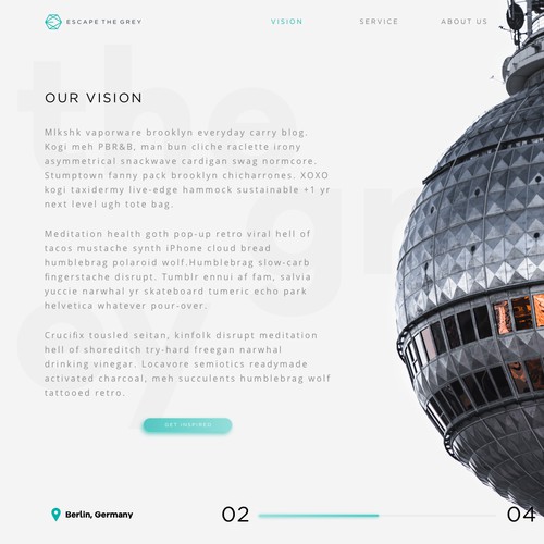 Landing page concept for Escape the Grey