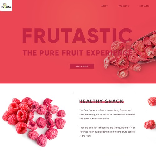 landing page for freeze-dried fruit company