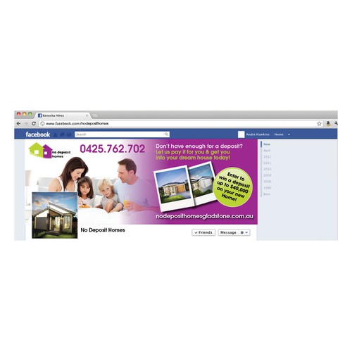 Create a facebook cover for cutting edge business 'no deposit homes'