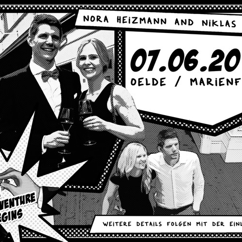 comic style wedding invitation