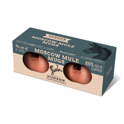 Box packaging design concept for Moscow Mule Mugs with original hand drawn Illustration.