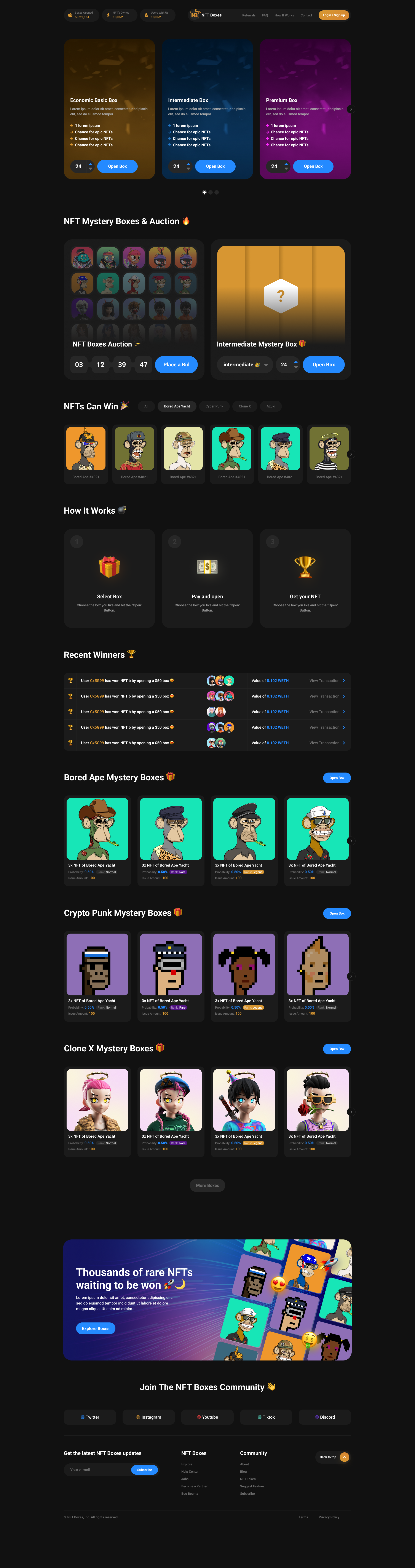 Modern and futuristic design for NFTs mystery boxes website