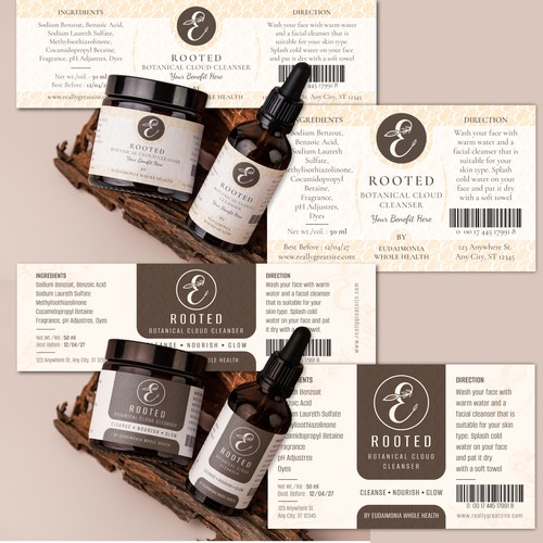 Botanical skincare label design blending natural purity and modern luxury