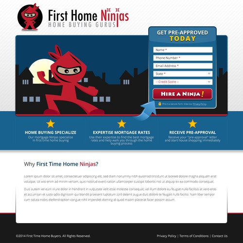 Create a fun mortgage landing page for FirstHomeNinjas.com!