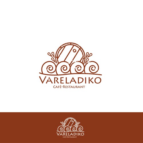 Logo for a traditional greek restaurant, near the sea in a former barrel production plant