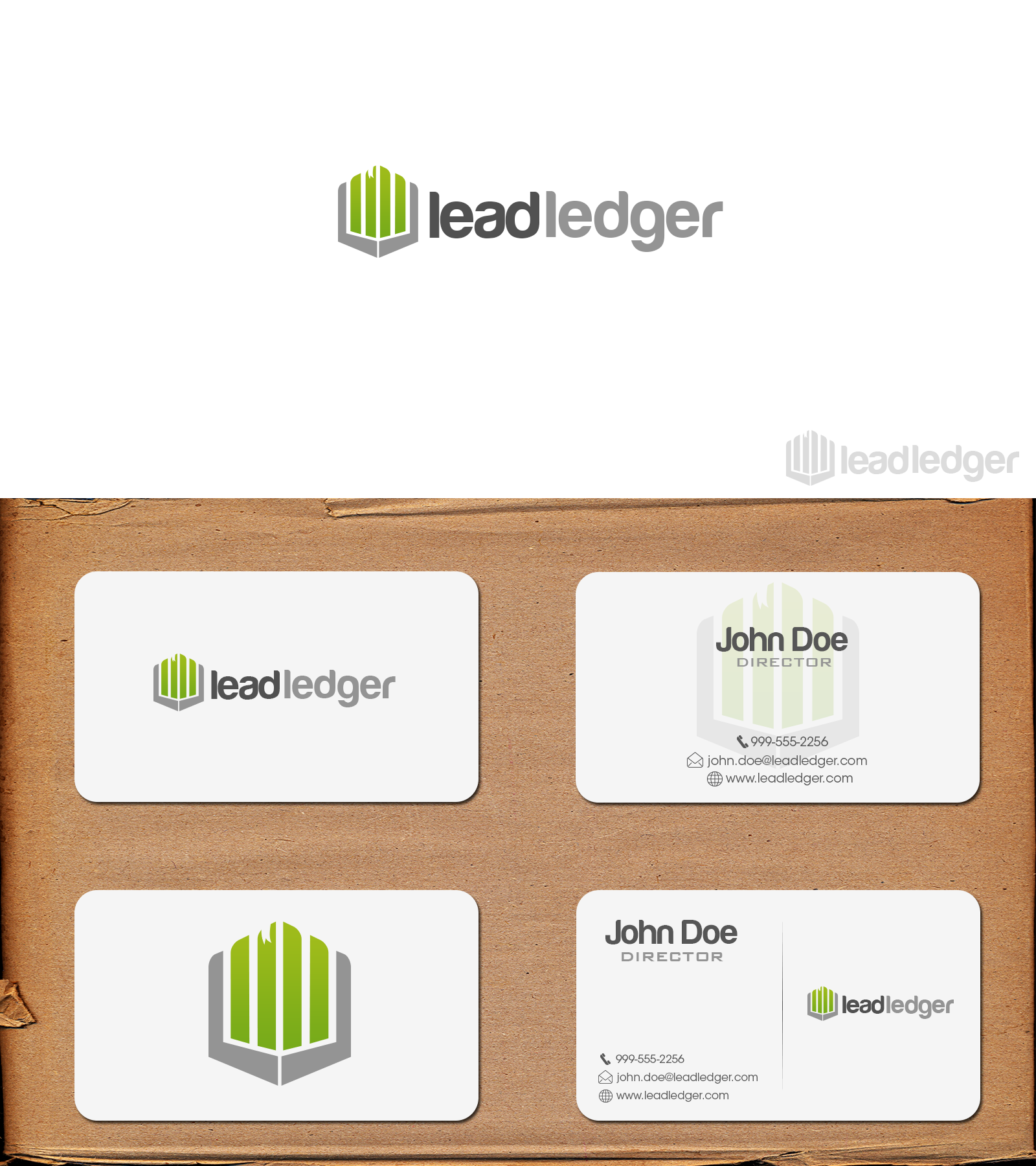 Web 2.0的启动需要清洁的现代标志,名片——LeadLedger