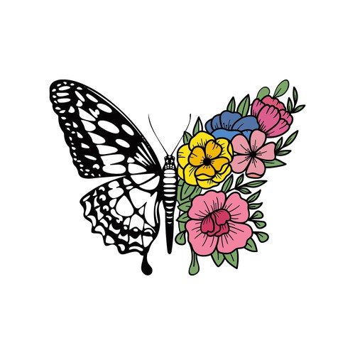 Floral Butterfly — Feminine Botanical T-Shirt Illustration