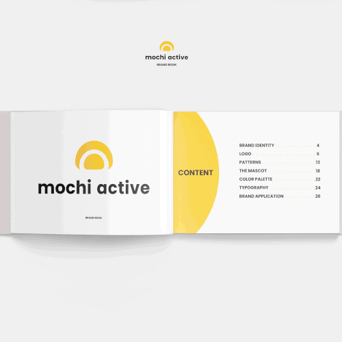 Brand book for Mochi Active kids' clothing brand