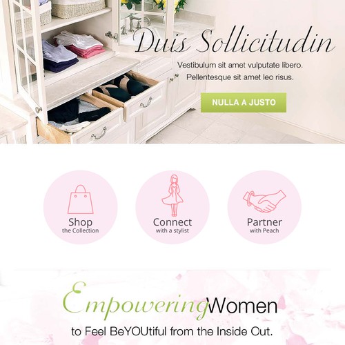 Create 3 clean, modern, refined, sophisticated call to action buttons on home page for Peach