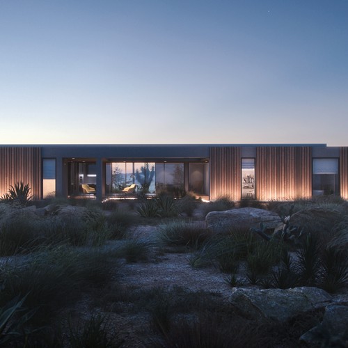 Exterior rendering for rocky desert house