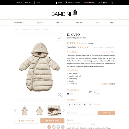 Product detail page design - shopify - children clothing