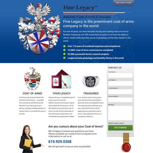 Fine Legacy landing page