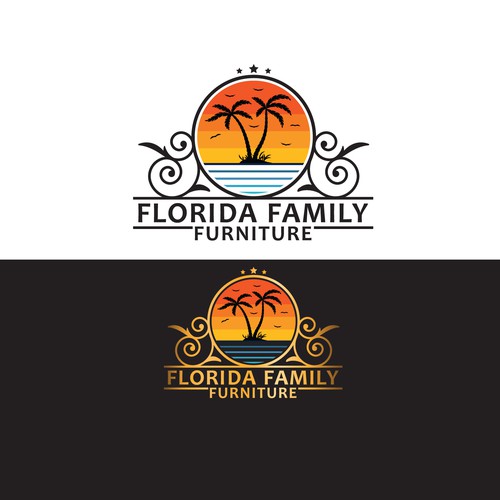 logo that displays the image of a family owned furniture store that sells quality at discount prices