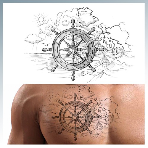 Yin & Yang Boat Wheel Tattoo
