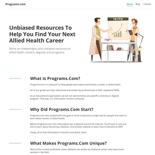 Web design for a health careers website