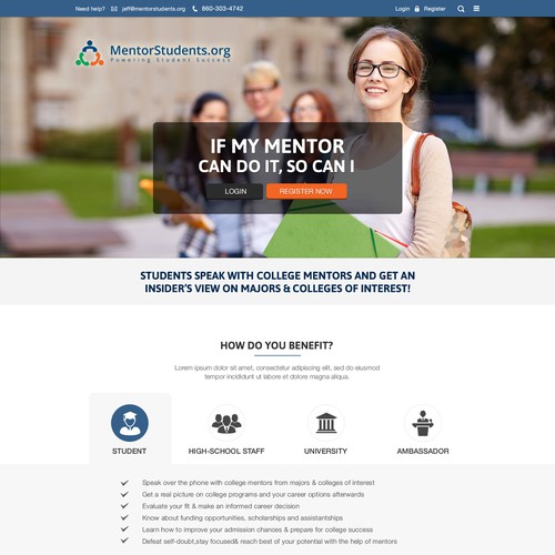 Create a home-page for a student mentoring project