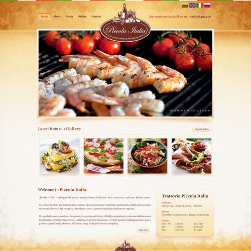 RESTAURANT web design for Piccola Italia