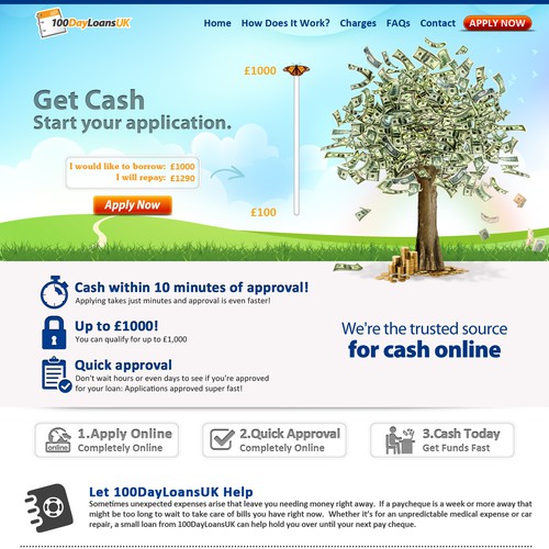 100dayloans.co.uk Home Page Redesign - A payday loans website that needs to appeal to UK audience