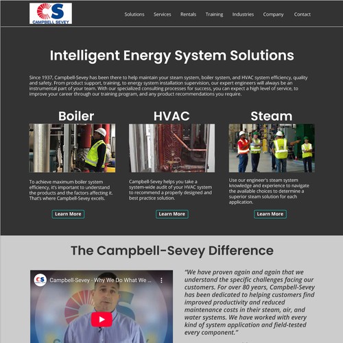 Web page design for an industrial HVAC company