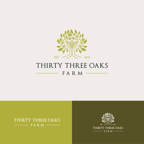 Whimsical Oaks tree logo concept for family farm