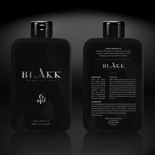 Package design for BLAKK Tanning Oil
