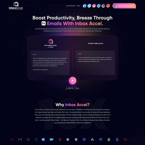 Landing page design for AI Gmail Extension