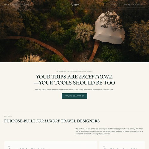 Landing page for a B2B SaaS platform for luxury travel agencies