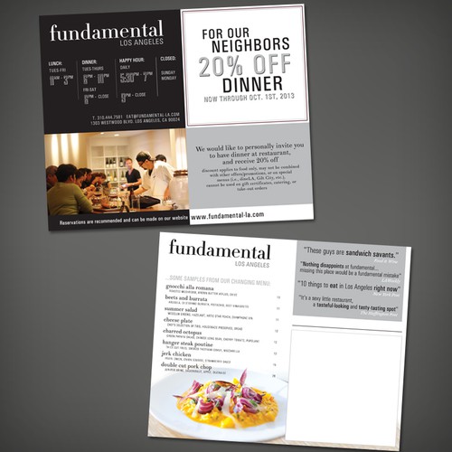 postcard/flyer for fundamental LA (restaurant)