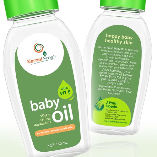 Modern, clean and bold baby oil packaging label