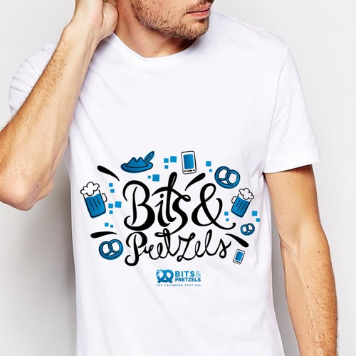 BITS ^ PRETZELS t shirt hand lettering and illustration