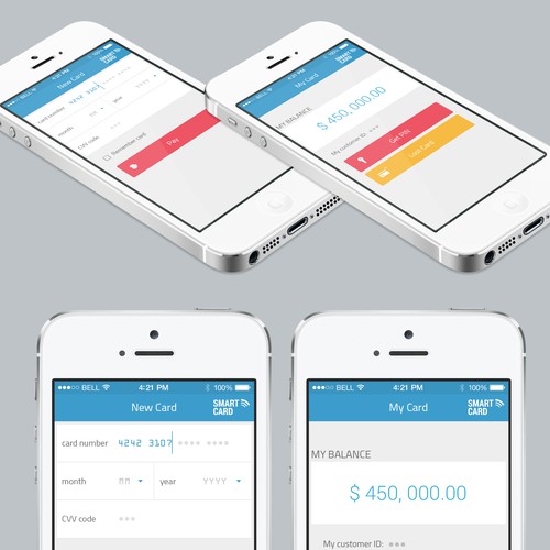 Design a minimalistic and clean GUI for a mobile web application. Mockups are supplied