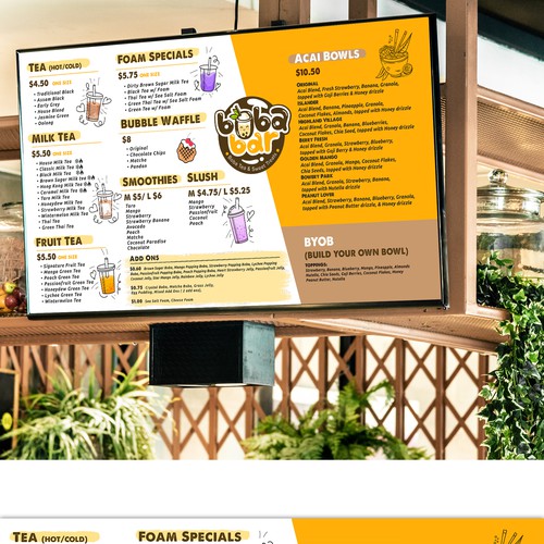 Menu design for drink shop Boba