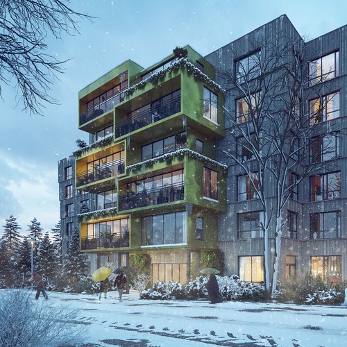 Exterior rendering snow scene