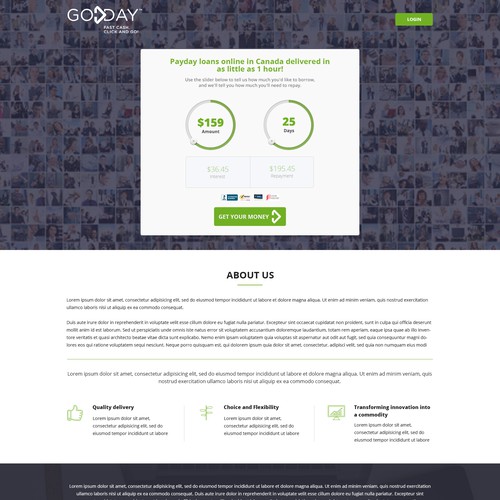 Landing page for online lending company