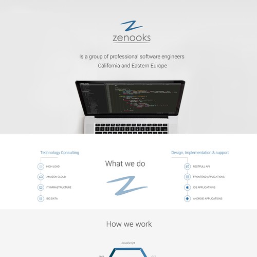 Landing page for a software company
