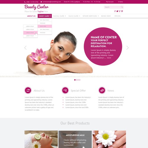 homepage for a beauty center