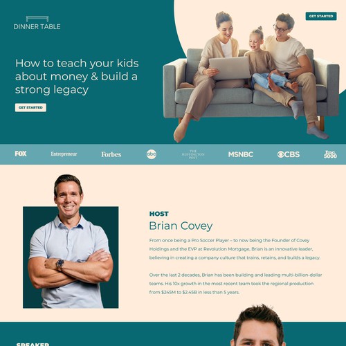 Landing Page for Dinner Table
