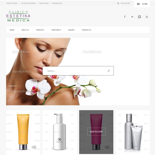 Clean and Responsive e-store for Aesthetics and Wellness services and products