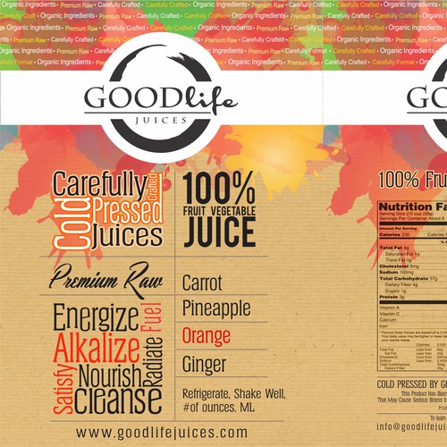 Create label for local carefully crafted, organic cold pressed juice company.