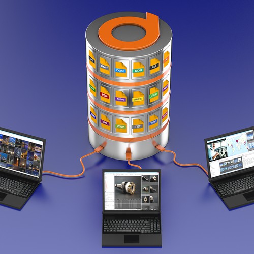 3D illustration about DAM Software, network and notebook