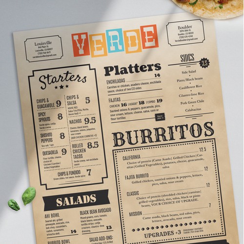 Western style menu