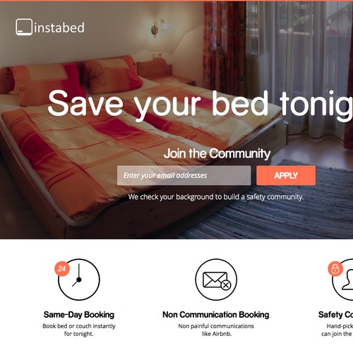 Landing page for simple, on-demand bed booking app