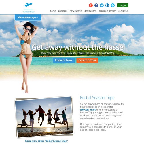 Create a party - happy themed homepage for Why Not Tours