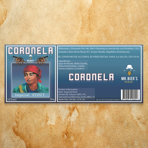 Label design for Mr. Bier's Coronela - Imperial Stout