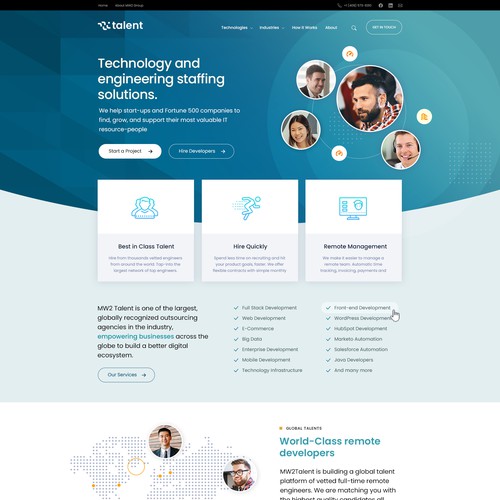 Homepage concept for tech staffing company
