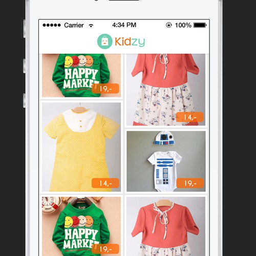 Mobile App Kidzy 2 simple screens + Logo.
